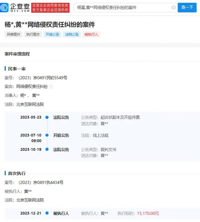 杨幂黑粉被强执 执行标的15170元