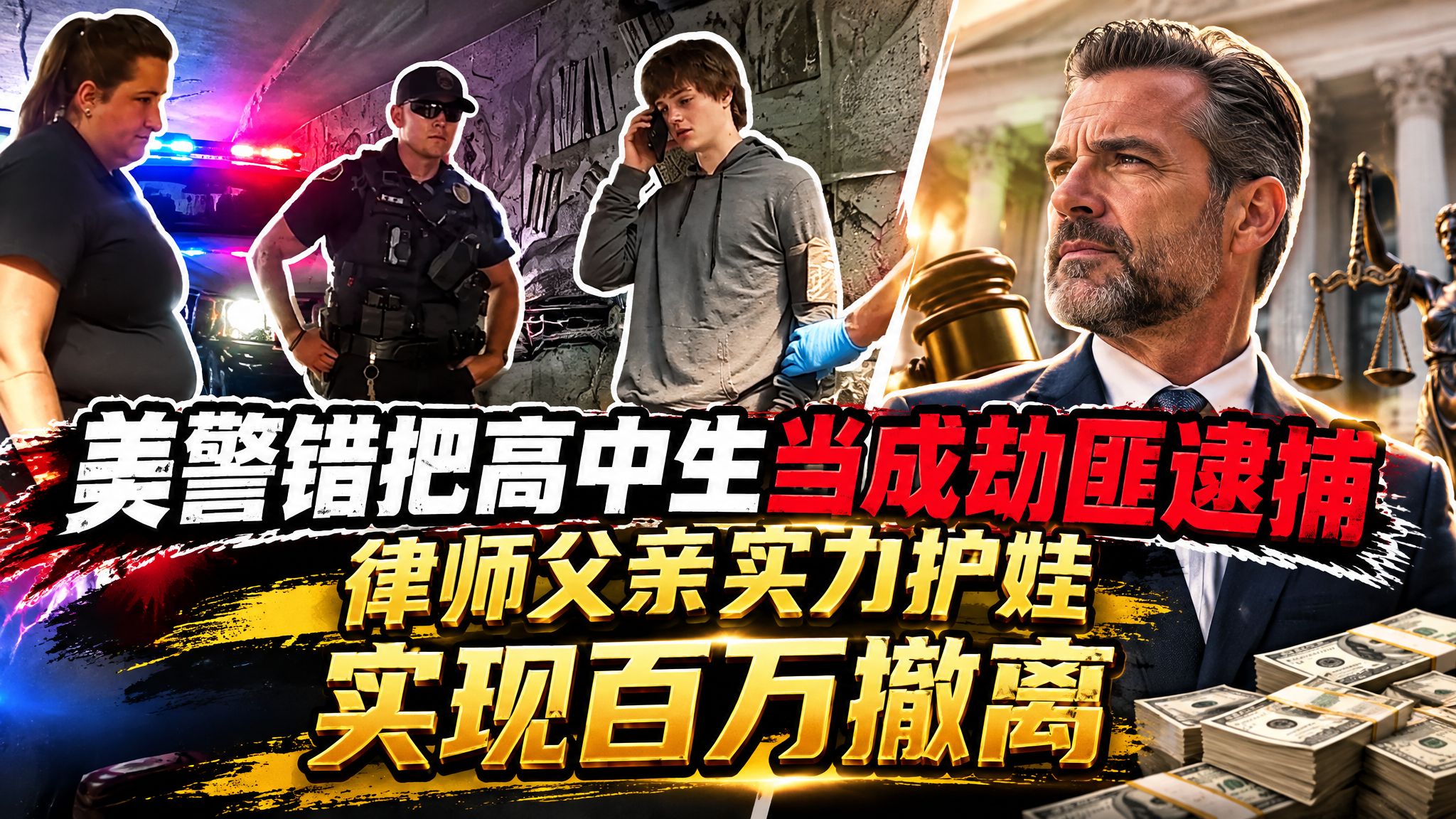 美警错把高中生当成劫匪逮捕，律师父亲实力护娃，实现百万撤离